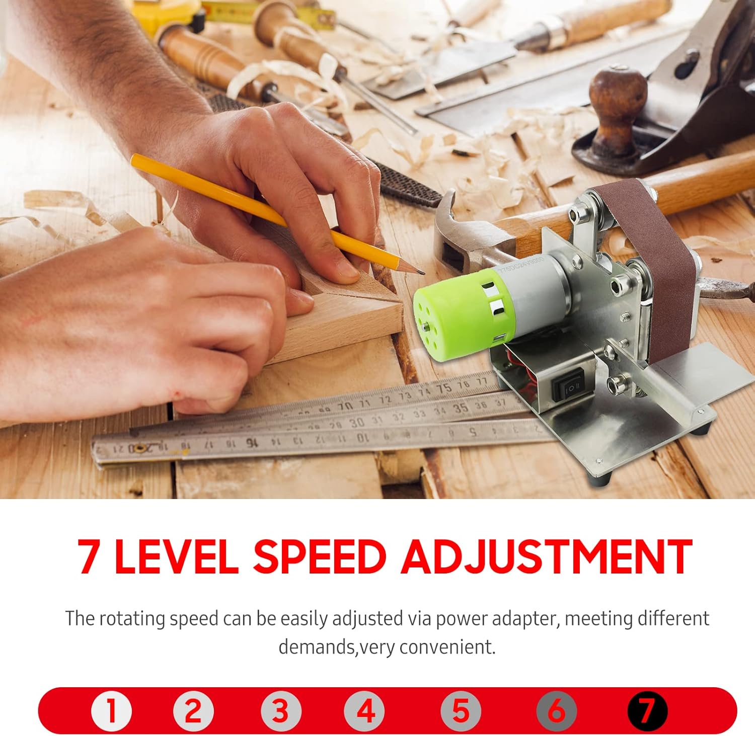Mini Belt Sander Electric 7 Variable Speed 10 Sanding Belts Fine/Extra Fine Grit 240V Polishing Wood Acrylic Metal