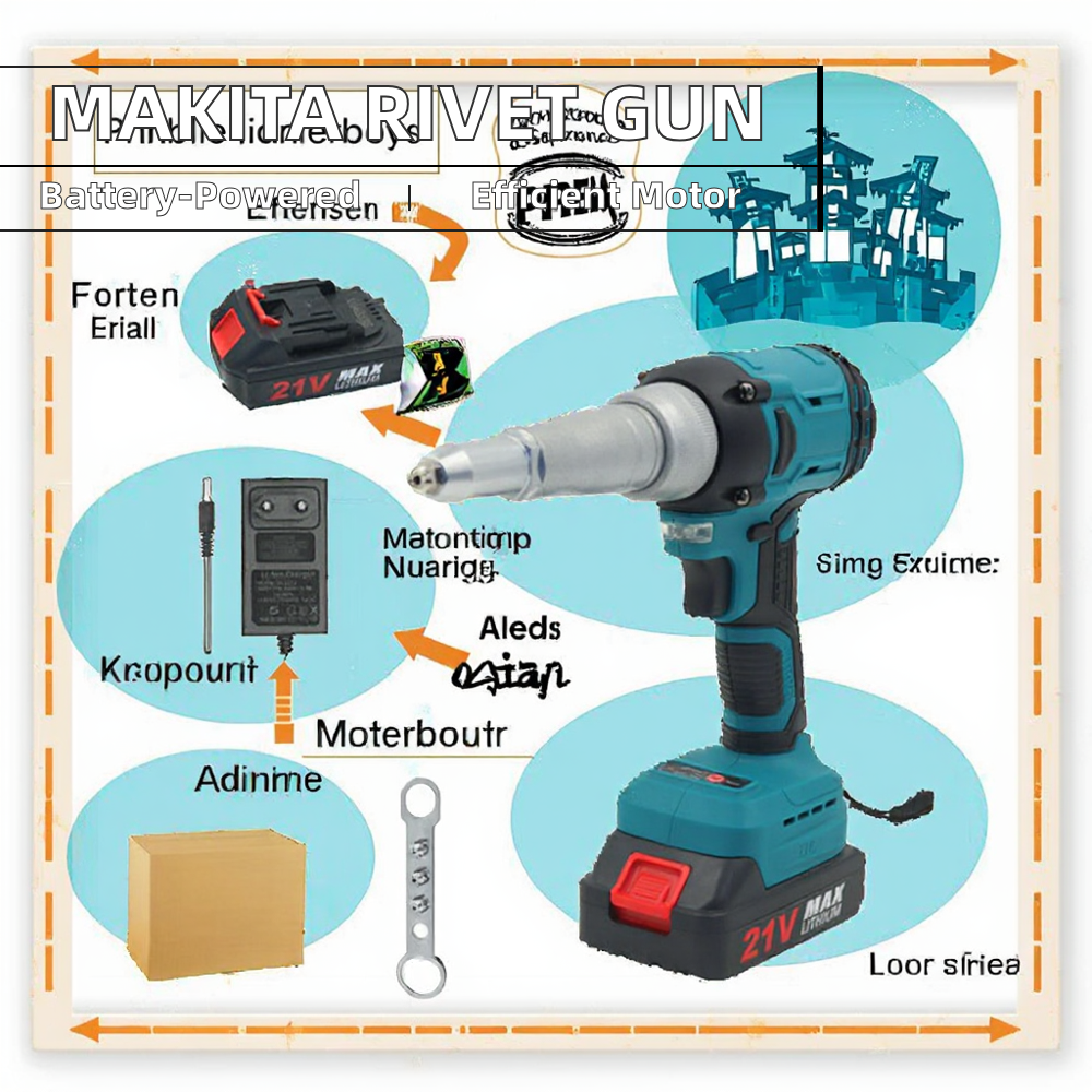 18V Battery Industrial Brushless Electric Rivet Gun Cordless 2.4-5.0mm Rivet Nut Gun Drill Insert for DIY Projects