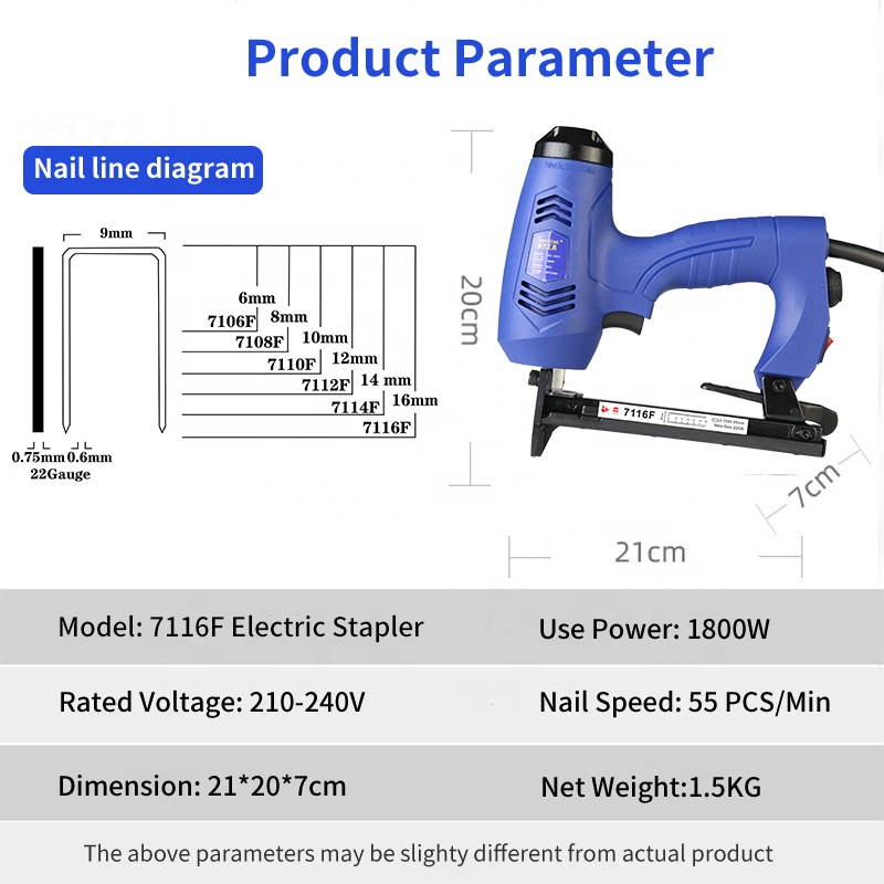 XINYI 7116F AC Electric Framing Nail Gun Aluminum Alloy &amp; Iron DIY Stapler Gun 220V 167pcs Capacity 3-Year Warranty