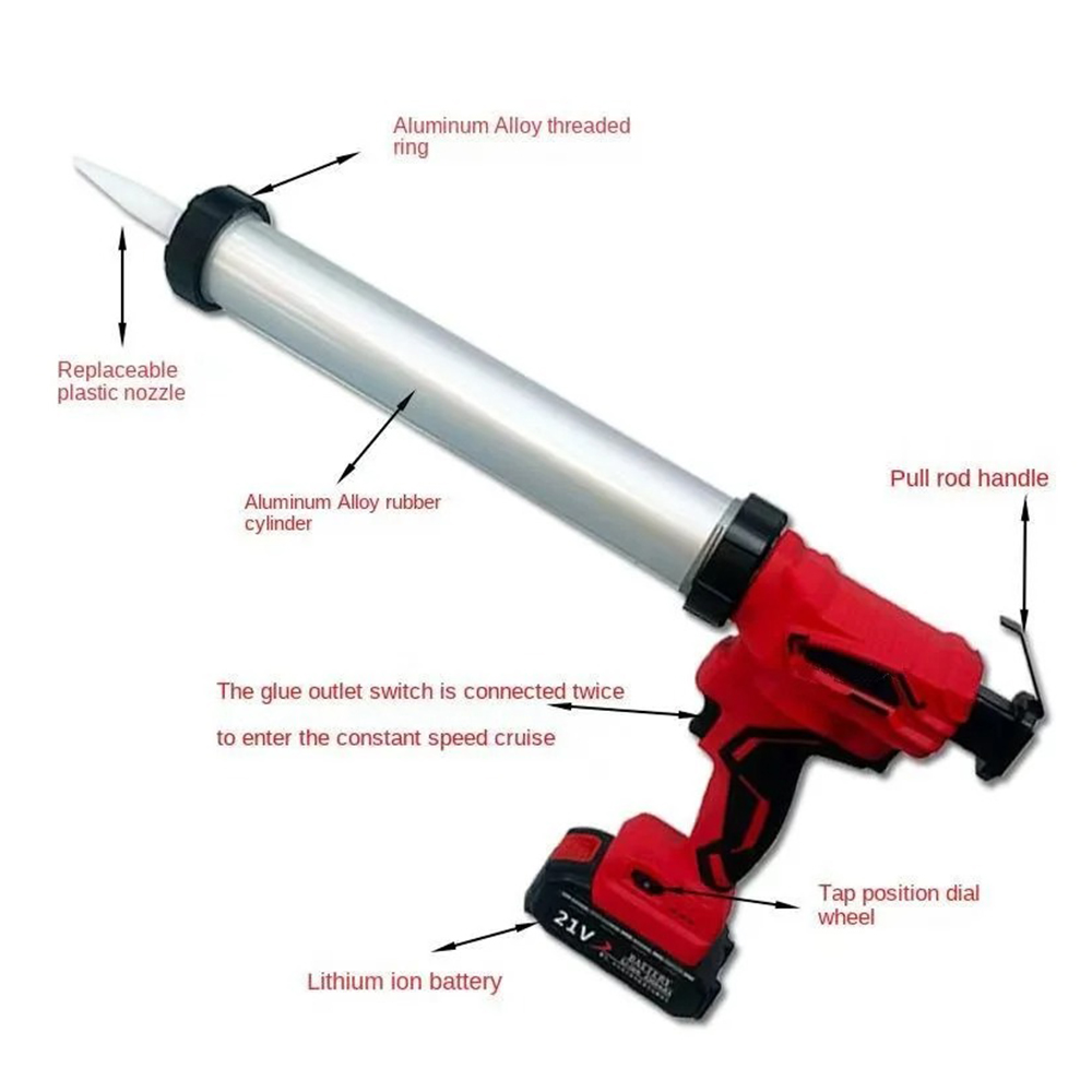 21V Li Ion Battery Cordless Caulking Gun Heavy Duty Silicone Sealant Applicator Industrial Grade Tool