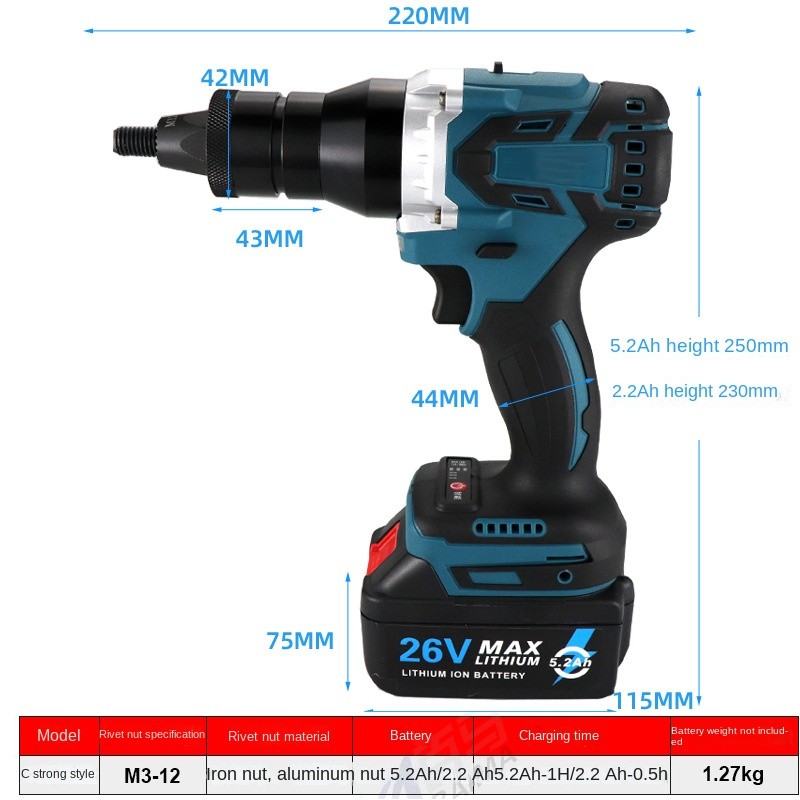 NEOBRISKEN 21V Fully Automatic Cordless Brushless Electric Rivet Nut Gun Steel and Aluminium Material