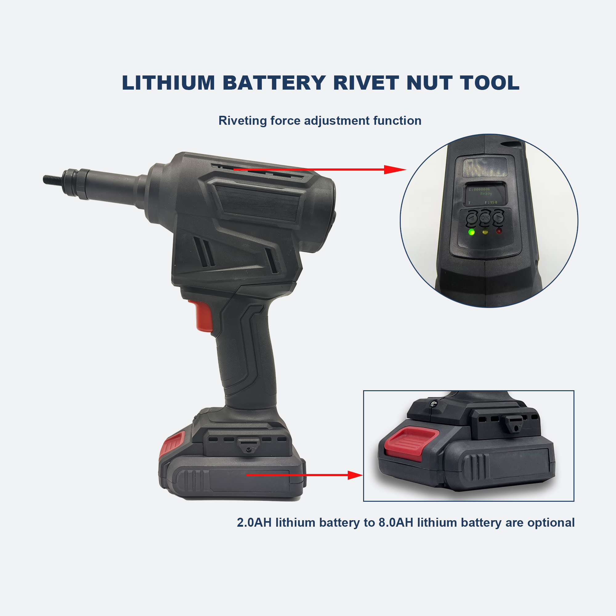 Professional-grade Cordless Lithium Battery Rivet Nut Tool Brushless Motor Adjustable Riveting Force High-precision LIHe LH-N10