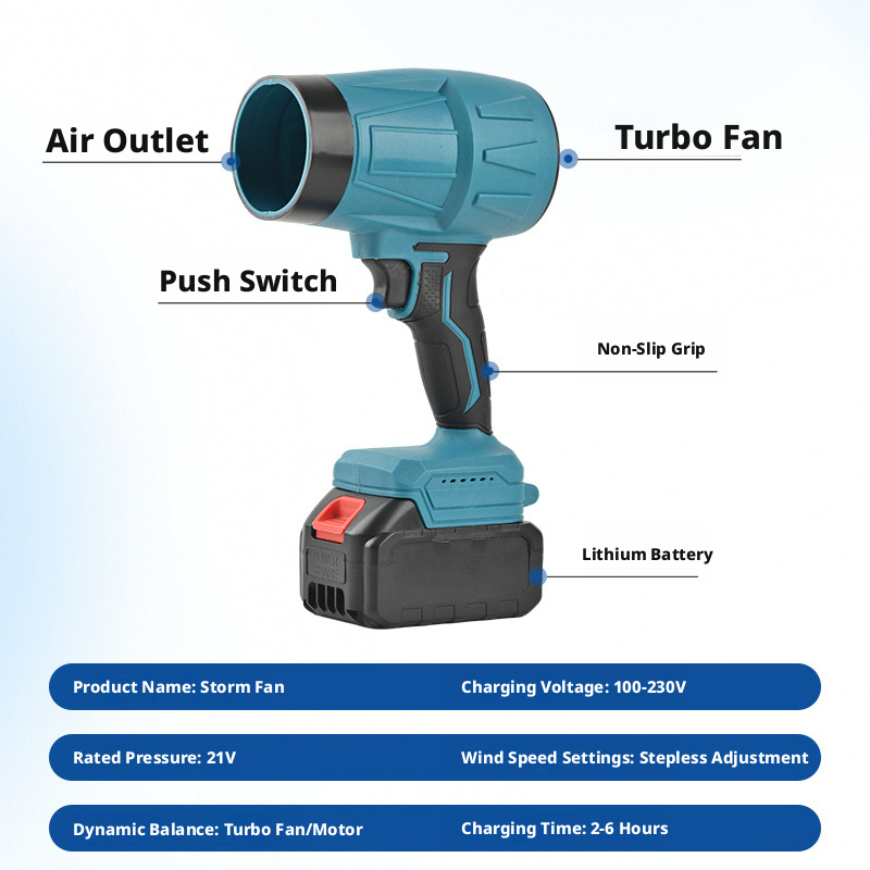 Cordless Brushless Turbo Blower 21V Handheld Electric Leaf Blower High-Power DIY Air Blower for Car Drying and Dust Removal