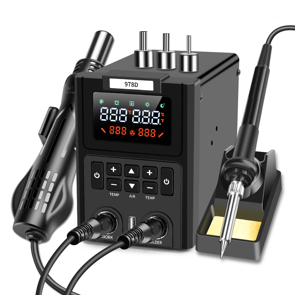 Dual LED Digital Displayings Hot Air Heat Gun and Soldering Iron 2-IN-1 SMD Rework Station for Soldering and Desoldering