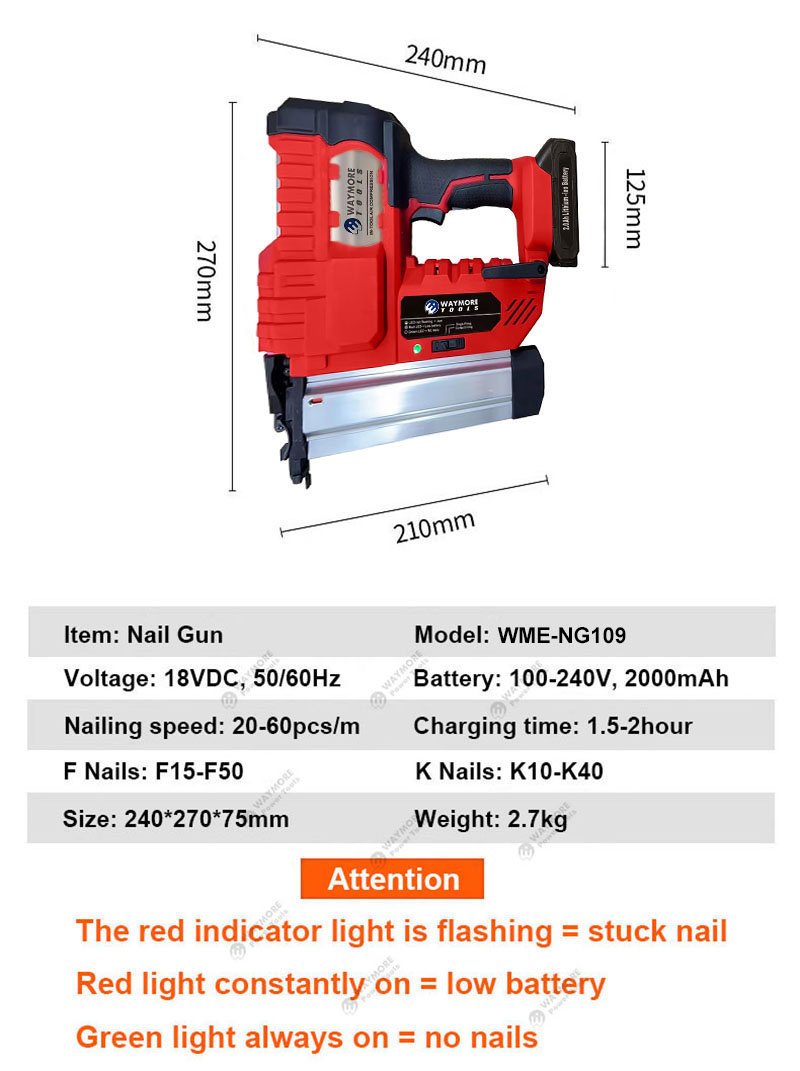 18 Gauge 2-in-1 Electric Nail Gun Cordless Brad &amp; Staple for Wood Carpentry Battery-Powered Nails Steel Material