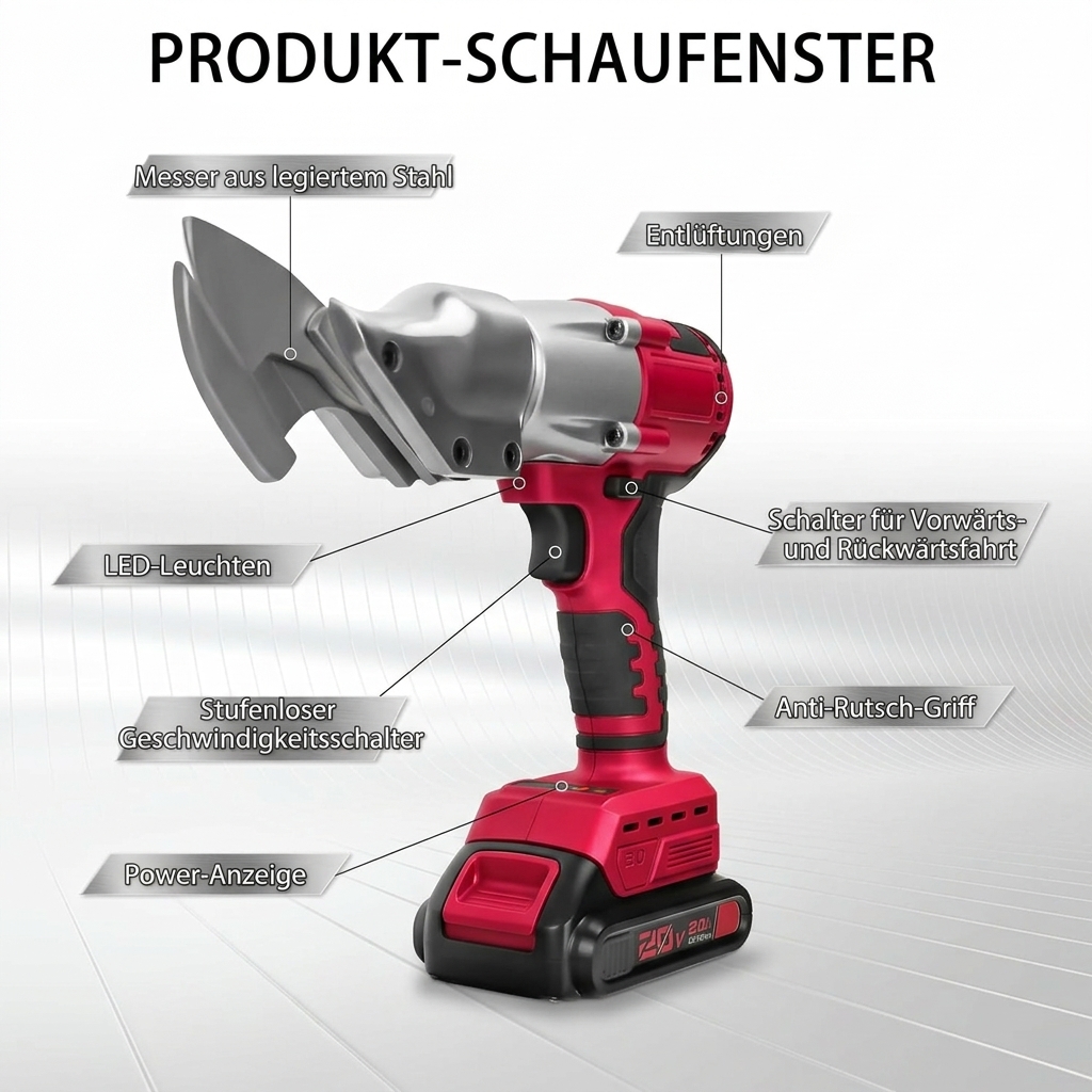 Brushless Cordless 20V Lithium Battery Industrial Grade Stainless Steel Ribbon Cutting Scissors