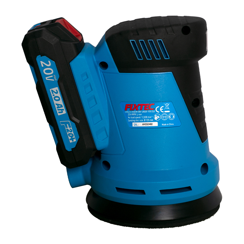 FIXTEC 20V Battery Power Tool 125mm Cordless Random Orbit Sander with 1pc 80 Grit Sand Paper and 1pc Dust Bag