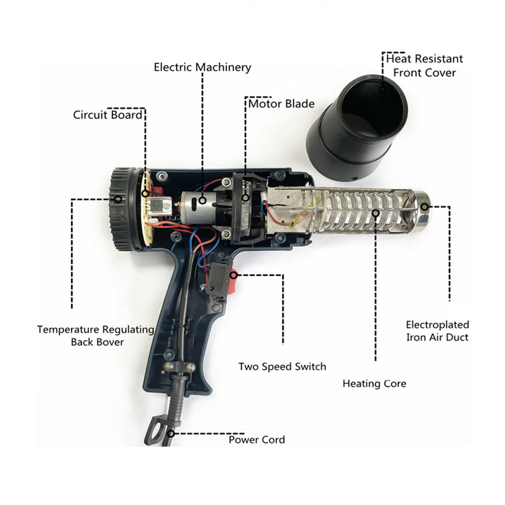 2000W Industrial Grade DIY Hot Air Blower Multifunctional Electric Stepless Temperature Regulating Pure Copper Motor Hot Air Gun