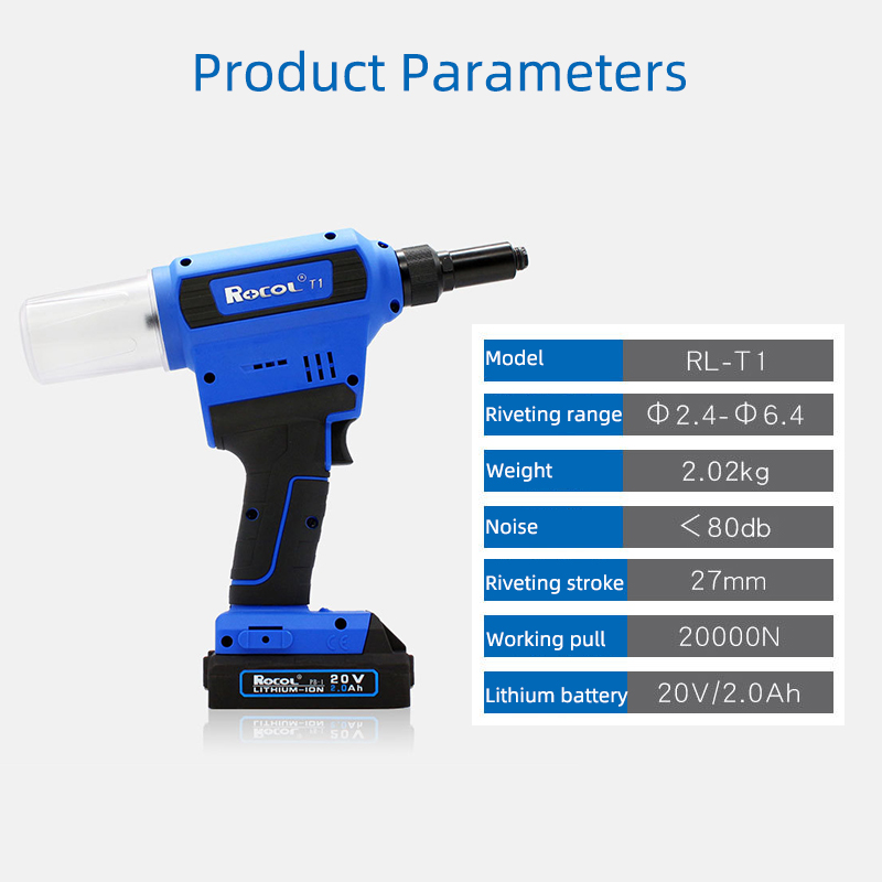 Electric Rivet Gun 2.4 3.2 4 4.8 6.4mm 3/32 1/8 5/32 3/16 1/4inch Cordless Brushless Lithium Blind Rivet Tool RL-T1 Riveter