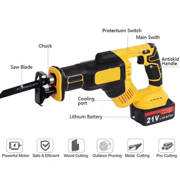 High-Power 21V Brushless Lithium Battery Reciprocating Saw Rechargeable Electric Outdoor Handheld Multi-Functional DIY Wood