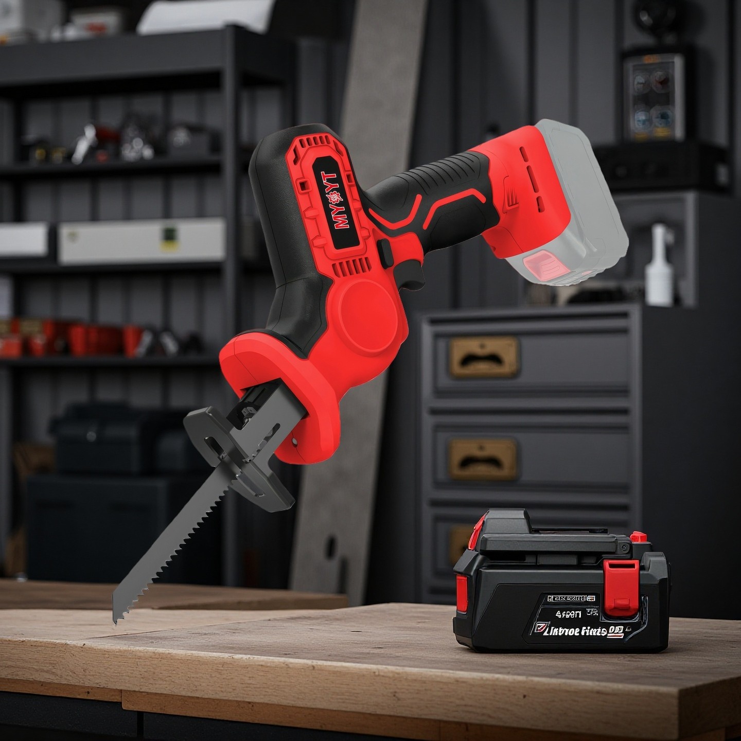 MYOYT 12V Brushed Cordless One-Handed Reciprocating Saw Lithium DC Power Tool Nylon Housing Rubber Grip LED Light Quick Install