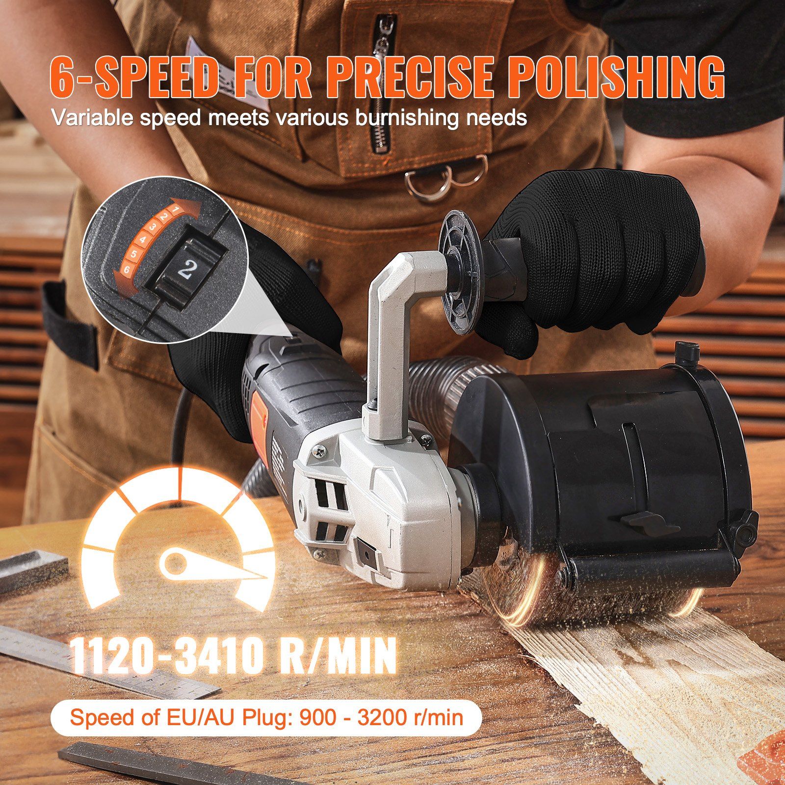1300W 6-Speed Electric Metal Polisher Sander Burnishing Polishing Machine