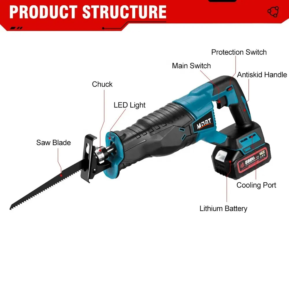 Best Selling Brushless High Power Lithium Cordless Blade Reciprocating Saw Metal Reciprocating Saw