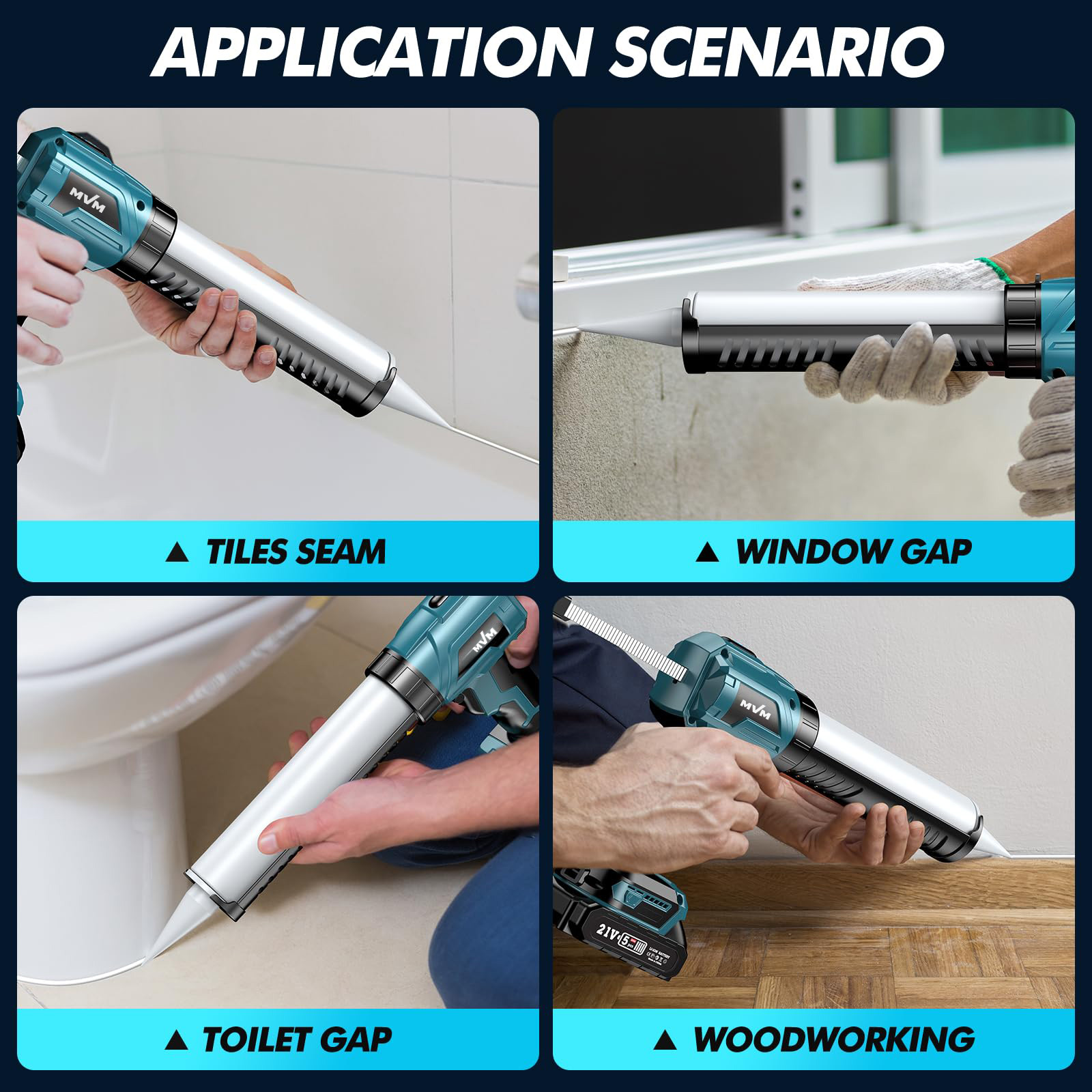 Electric Cordless Caulking Gun Silicone Caulking Tools LED Light 10OZ/300ML Caulk Gun Drip-Free Adhesive for Filling Sealing