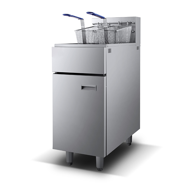 Restaurant Equipment Vertical Gas Deep Fryer 26L Single Tank Double Basket Chick Commercial Fryer, 3 Burners Deep Fat Chicken Fish Potato Chips Gas Fryer