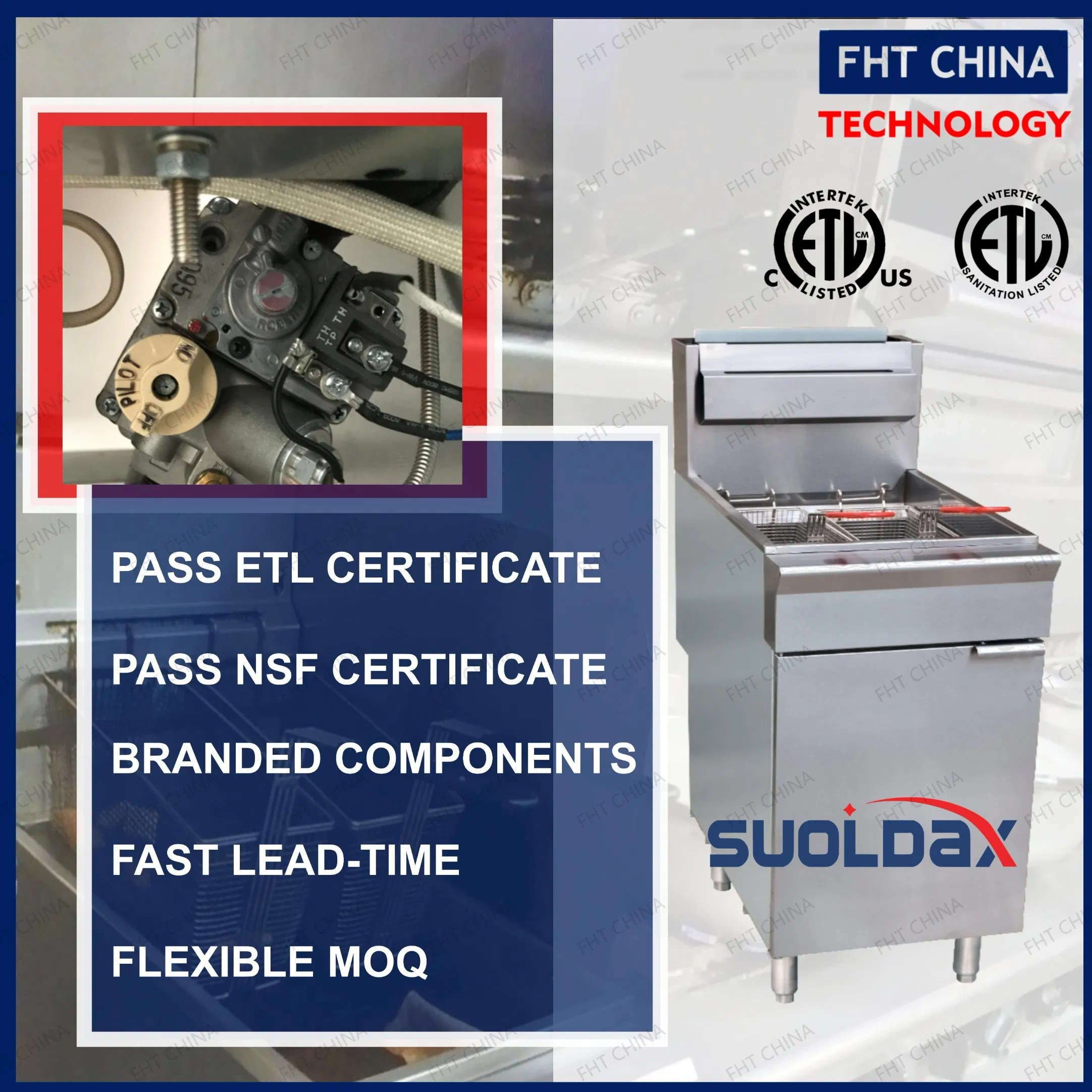 Suoldax Manufacturer ETL Approved American Type Commercial 25L 4 Burners Gas Deep Potato Chips Fryer (HFRF-120B)