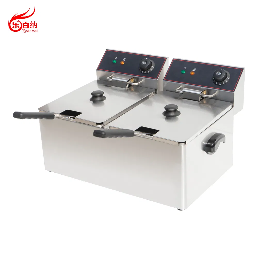 11L X 2 CE Approved Industrial Countertop Commercial Stainless Steel Electric Deep Fat Fryer with 2 Baskets Double Tanks for French Fries Chips Fish (DF-11L-2)