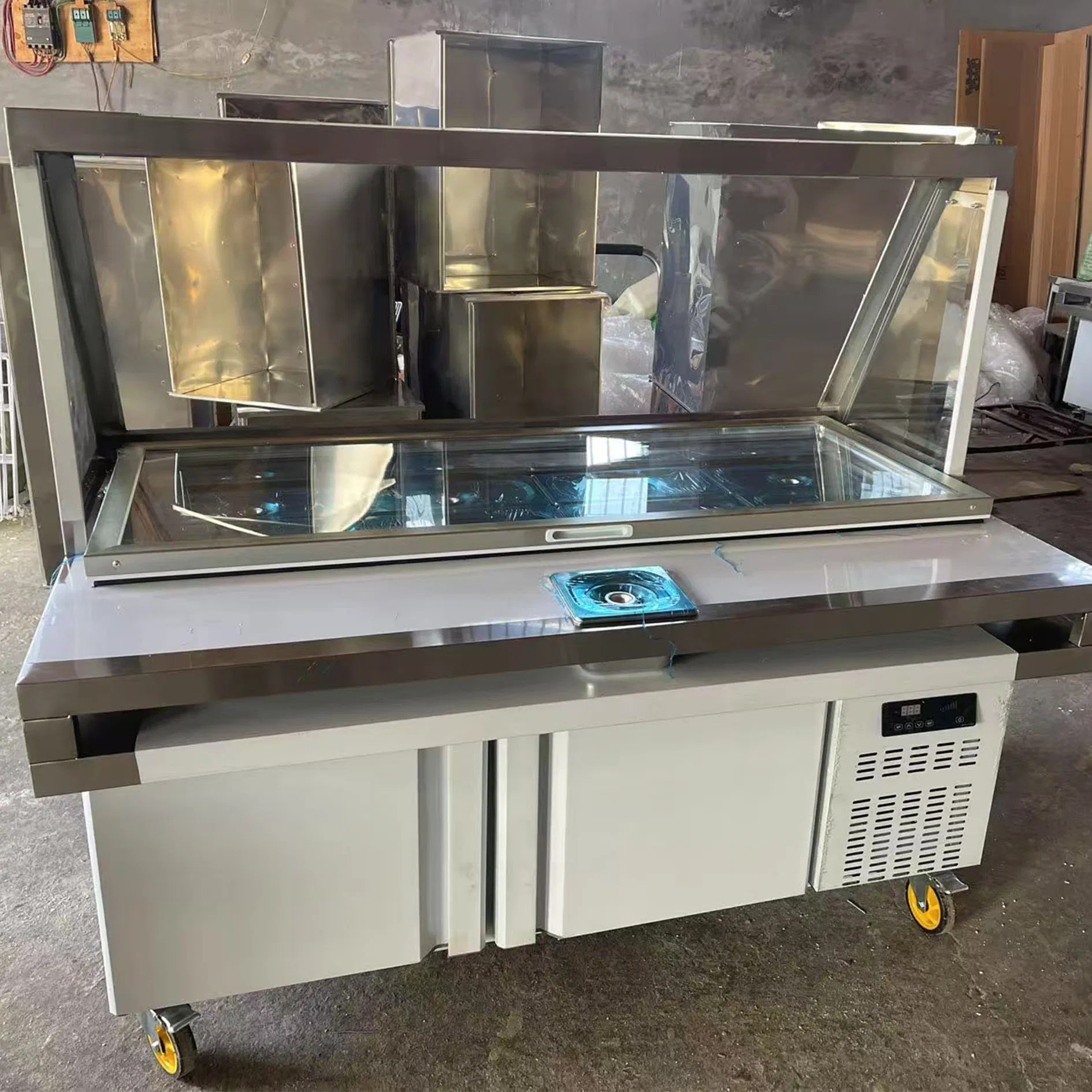 59" Commercial Workstation Refrigerators Refrigerated Sandwich Salad Prep Table with 12 Pans