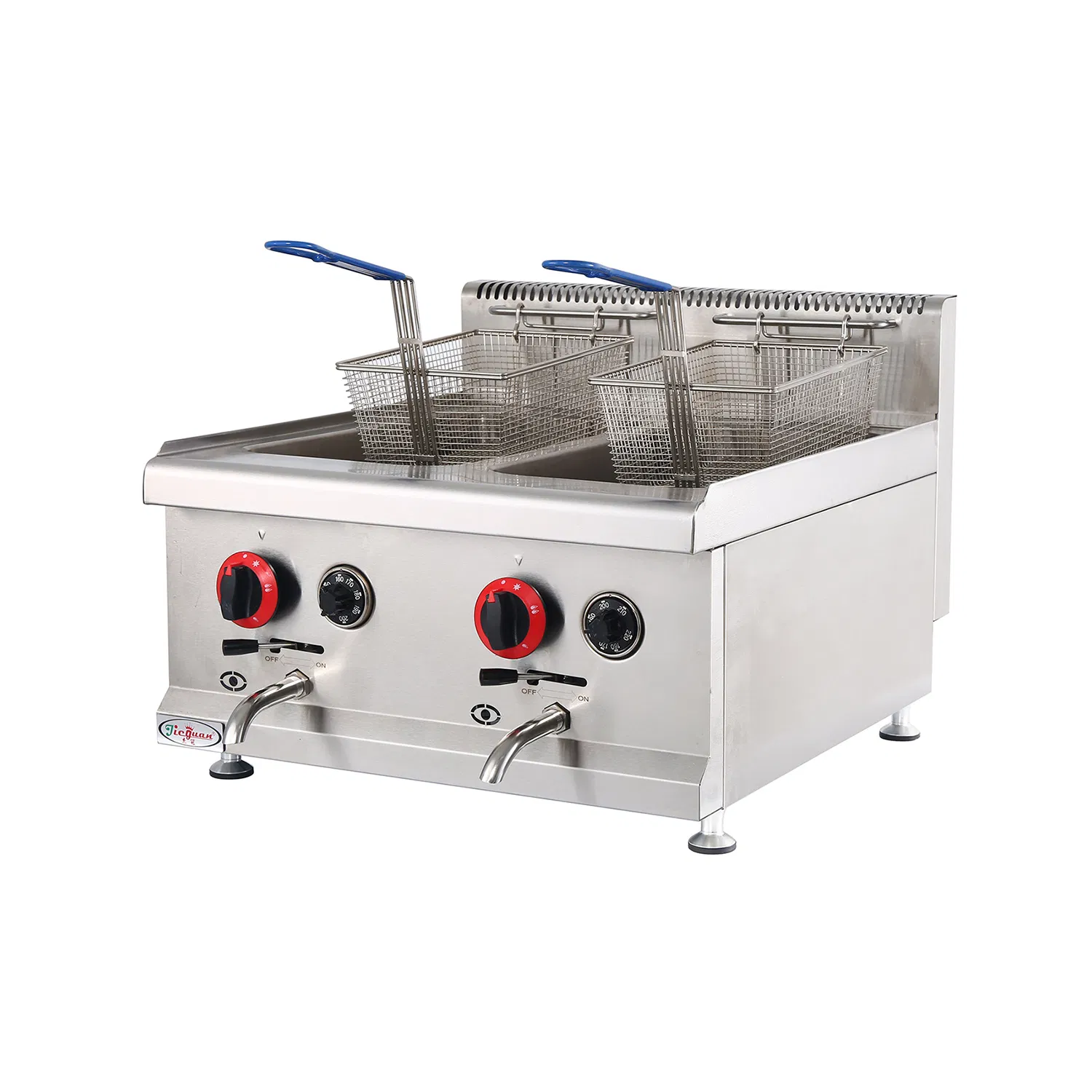 14L+14L Table Top Stainless Steel French Fries Machine 2 Tank 2 Basket Commercial Potato Chip Fryer Gas Deep Fryer