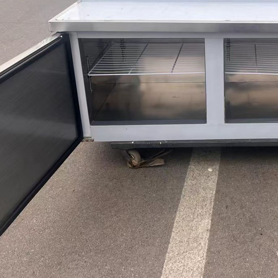 48" Commercial Refrigerated Pizza Prep Table Two Door with 8 Gn1/6 Pans and Marble Cutting Board with Large Space Marble Countertops