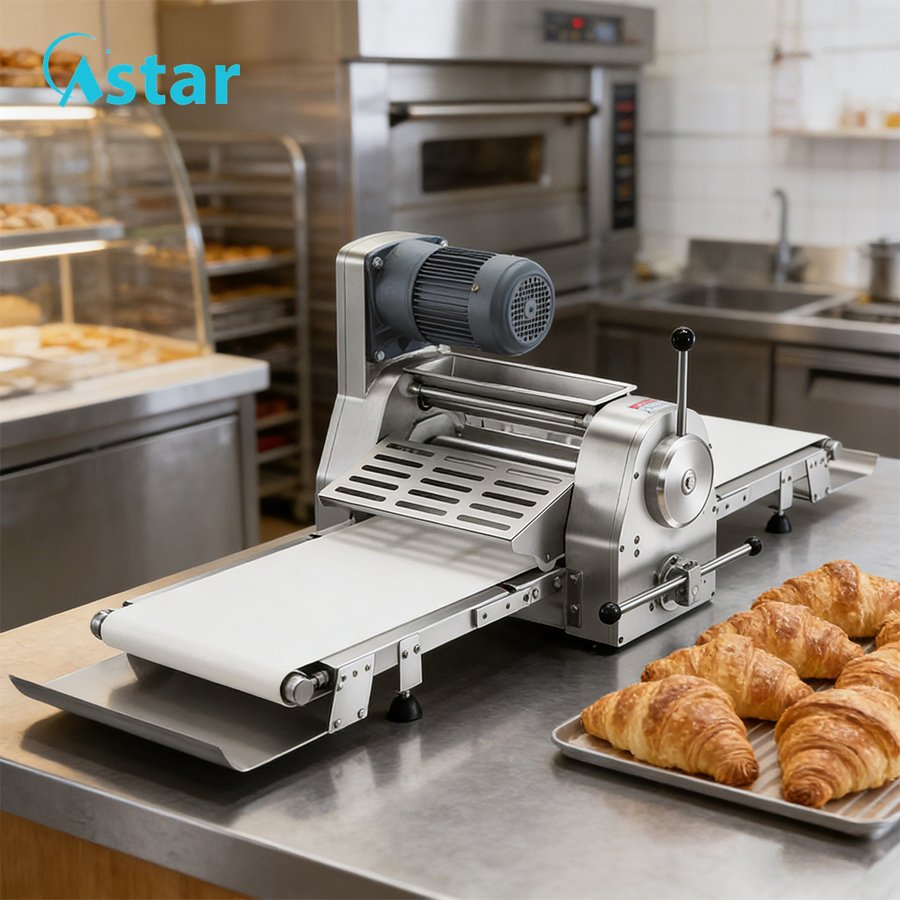 Commercial Bakery Equipment Kitchen Equipment Manufacturer Folding Structure Design Standing Type Pastry Bread Sheeter Dough Sheeter