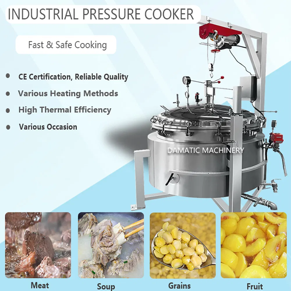 100 Liter 200 Liter 500 Liter Large Electric Gas High Pressure Steam Soup Potato Meat Stew Cooker for Bone Broth Canning