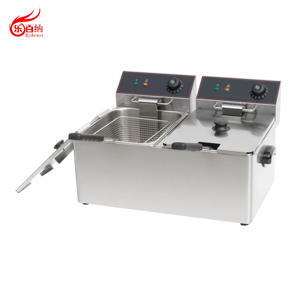 11L X 2 CE Approved Industrial Countertop Commercial Stainless Steel Electric Deep Fat Fryer with 2 Baskets Double Tanks for French Fries Chips Fish (DF-11L-2)