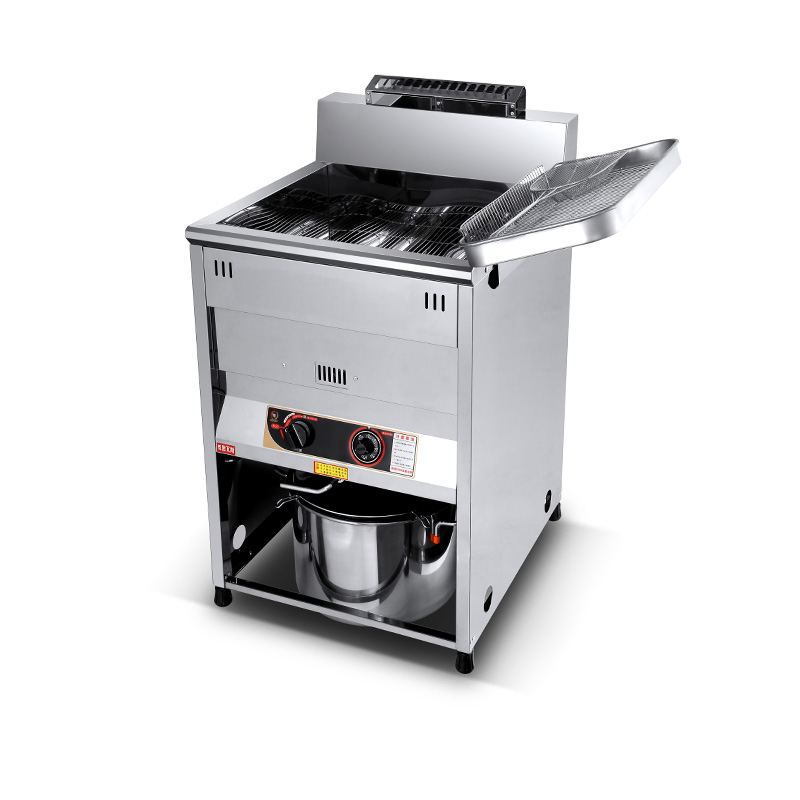 Restaurant Equipment Vertical Gas Deep Fryer 26L Single Tank Double Basket Chick Commercial Fryer, 3 Burners Deep Fat Chicken Fish Potato Chips Gas Fryer