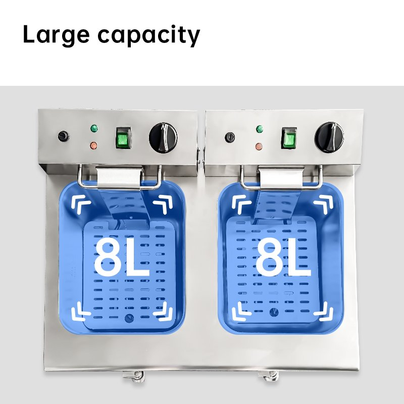 Heavybao Stainless Steel Commercial Restaurant Kitchen Equipment Electric Double Burner Large Capacity Countertop Electric Deep Fryer with Tap