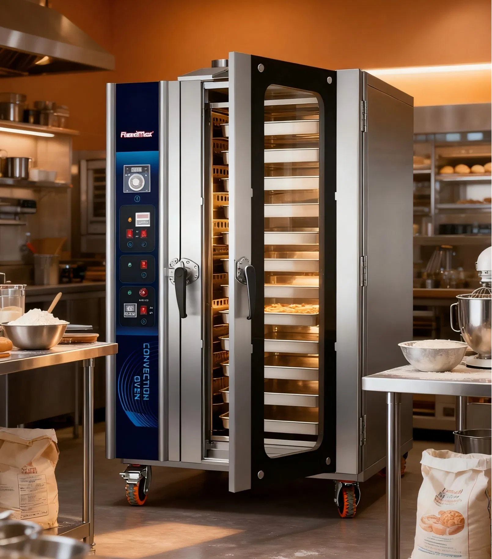 Free Standing 12 Trays Bakery Equipment Industrial Commercial Kitchen Pizza Hot Air Convection Oven Gas Bread Baking Oven with Steam System