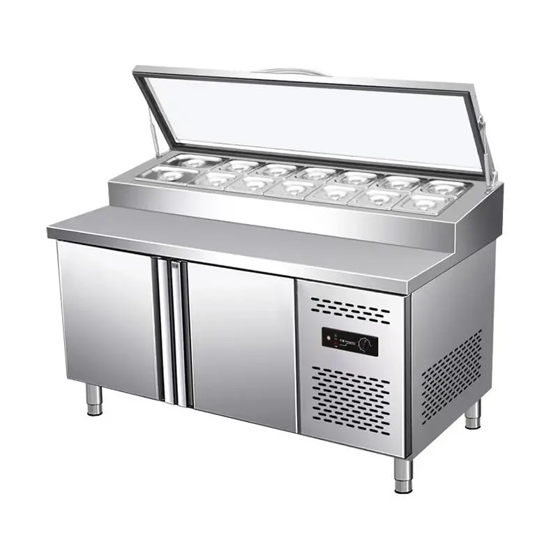 Commercial Pizza Prep Table with Refrigerated Storage and Cutting Board