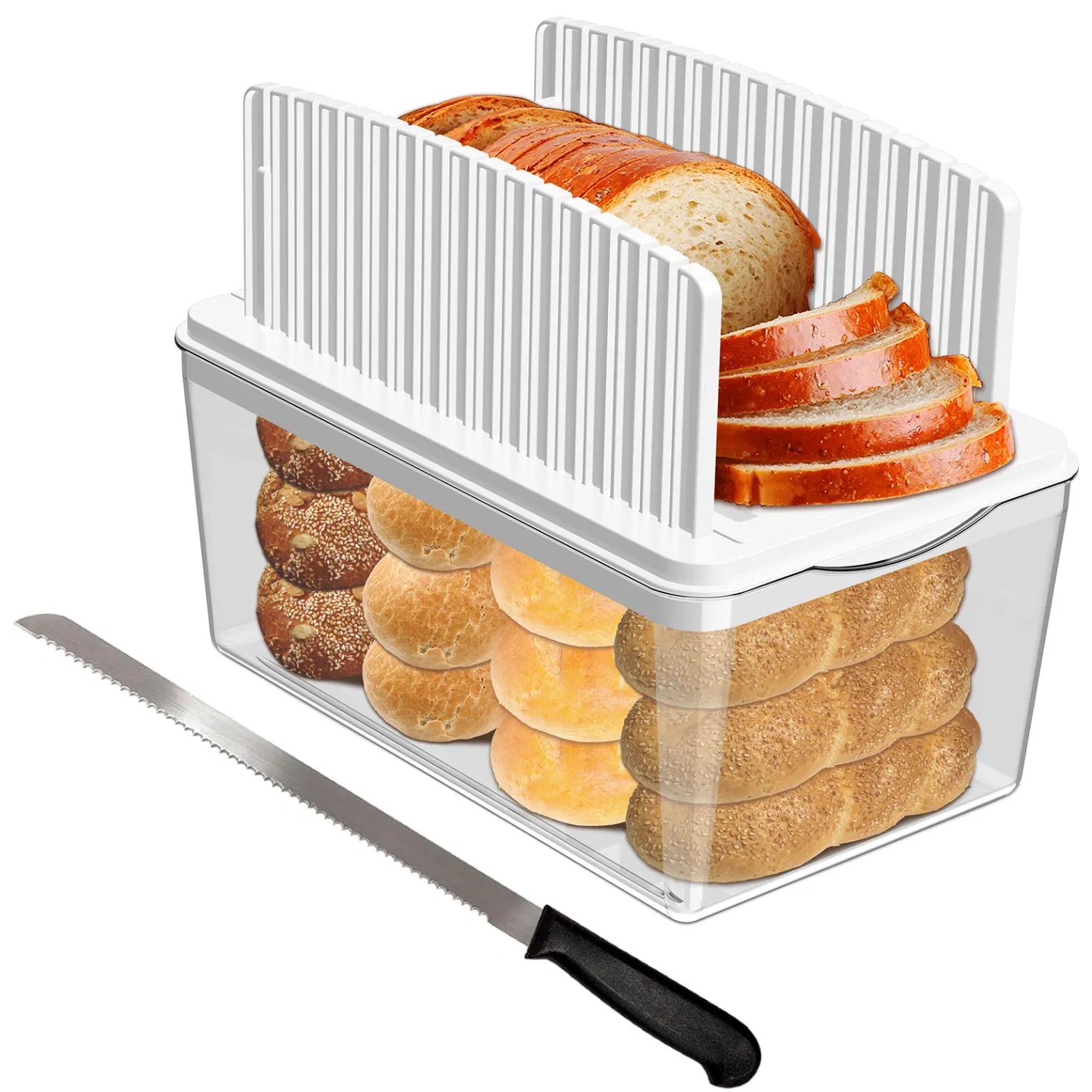 Foldable Bread Slicer with Removable Cutting Board and 9L Storage Box