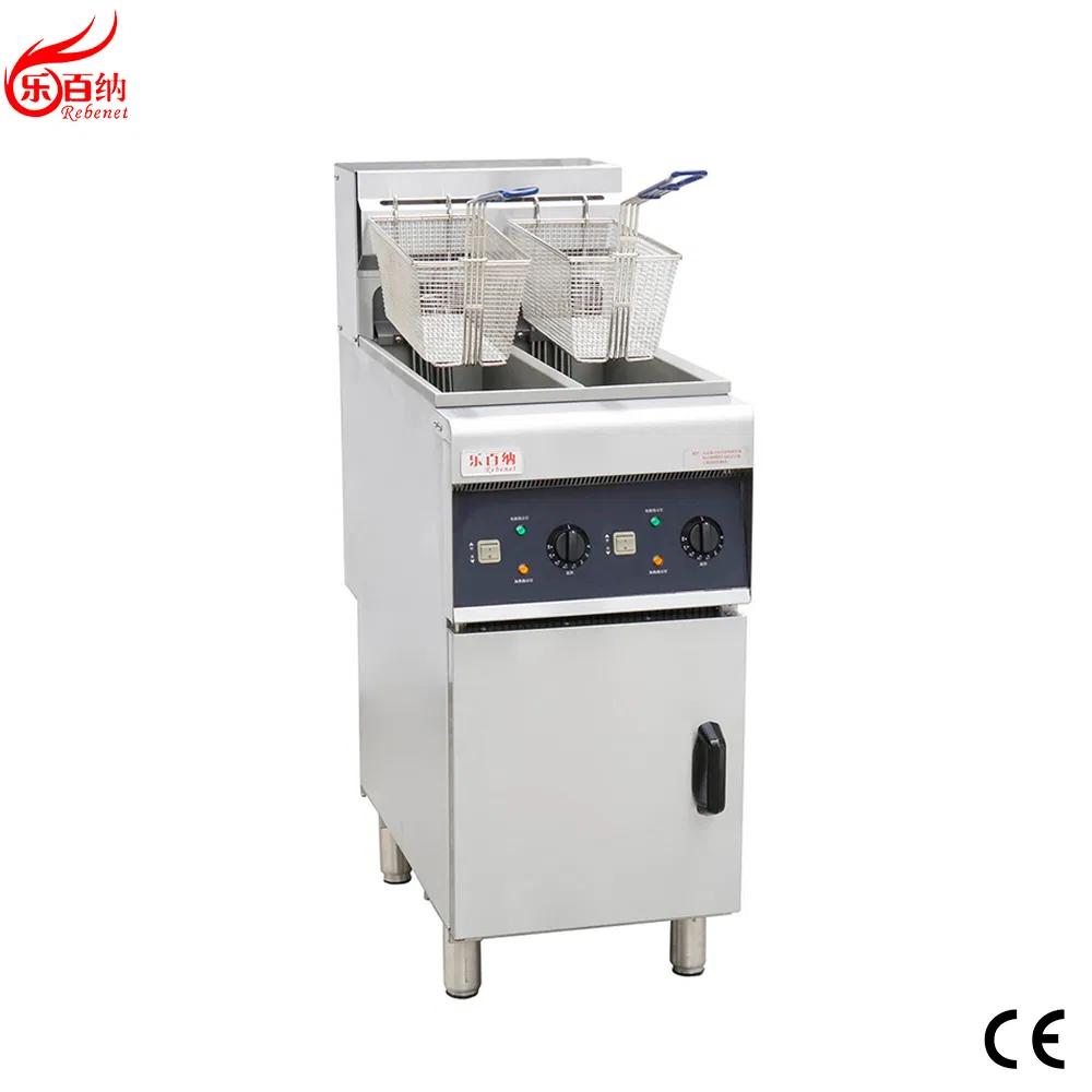 Commercial Free Standing Kitchen Equipment Stainless Steel Electric Turkey Deep Fat Fried Chicken Fish Chips Fryer for Fast Food with 2 Tank (DF-10L-2)