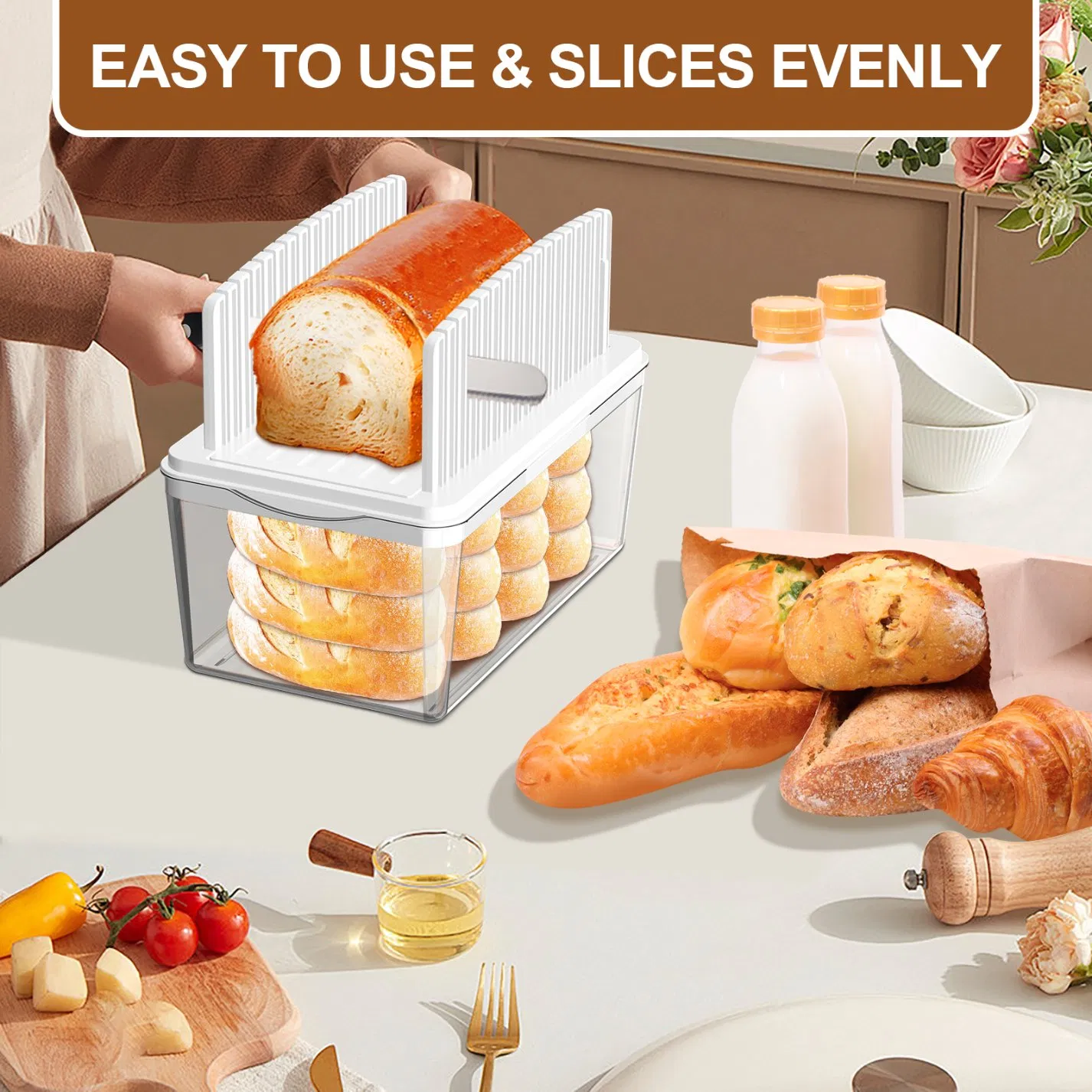 Foldable Bread Slicer with Removable Cutting Board and 9L Storage Box