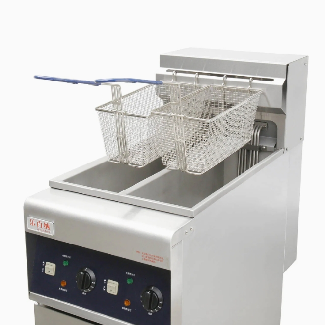 Commercial Free Standing Kitchen Equipment Stainless Steel Electric Turkey Deep Fat Fried Chicken Fish Chips Fryer for Fast Food with 2 Tank (DF-10L-2)