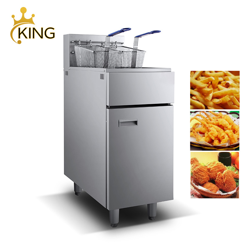 Restaurant Equipment Vertical Gas Deep Fryer 26L Single Tank Double Basket Chick Commercial Fryer, 3 Burners Deep Fat Chicken Fish Potato Chips Gas Fryer