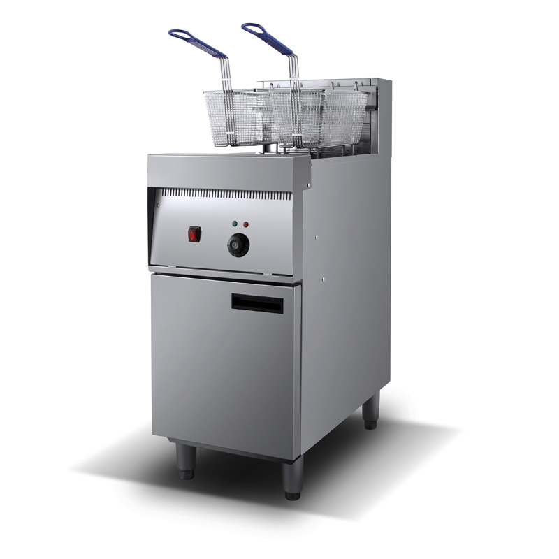 Restaurant Equipment Vertical Gas Deep Fryer 26L Single Tank Double Basket Chick Commercial Fryer, 3 Burners Deep Fat Chicken Fish Potato Chips Gas Fryer