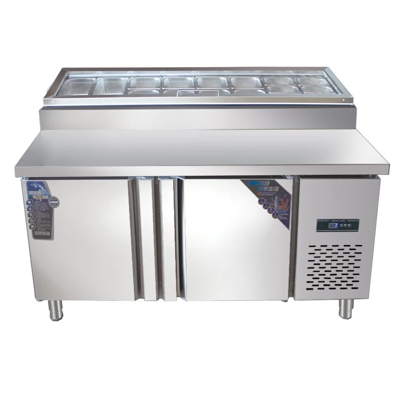 Commercial Pizza Prep Table with Refrigerated Storage and Cutting Board