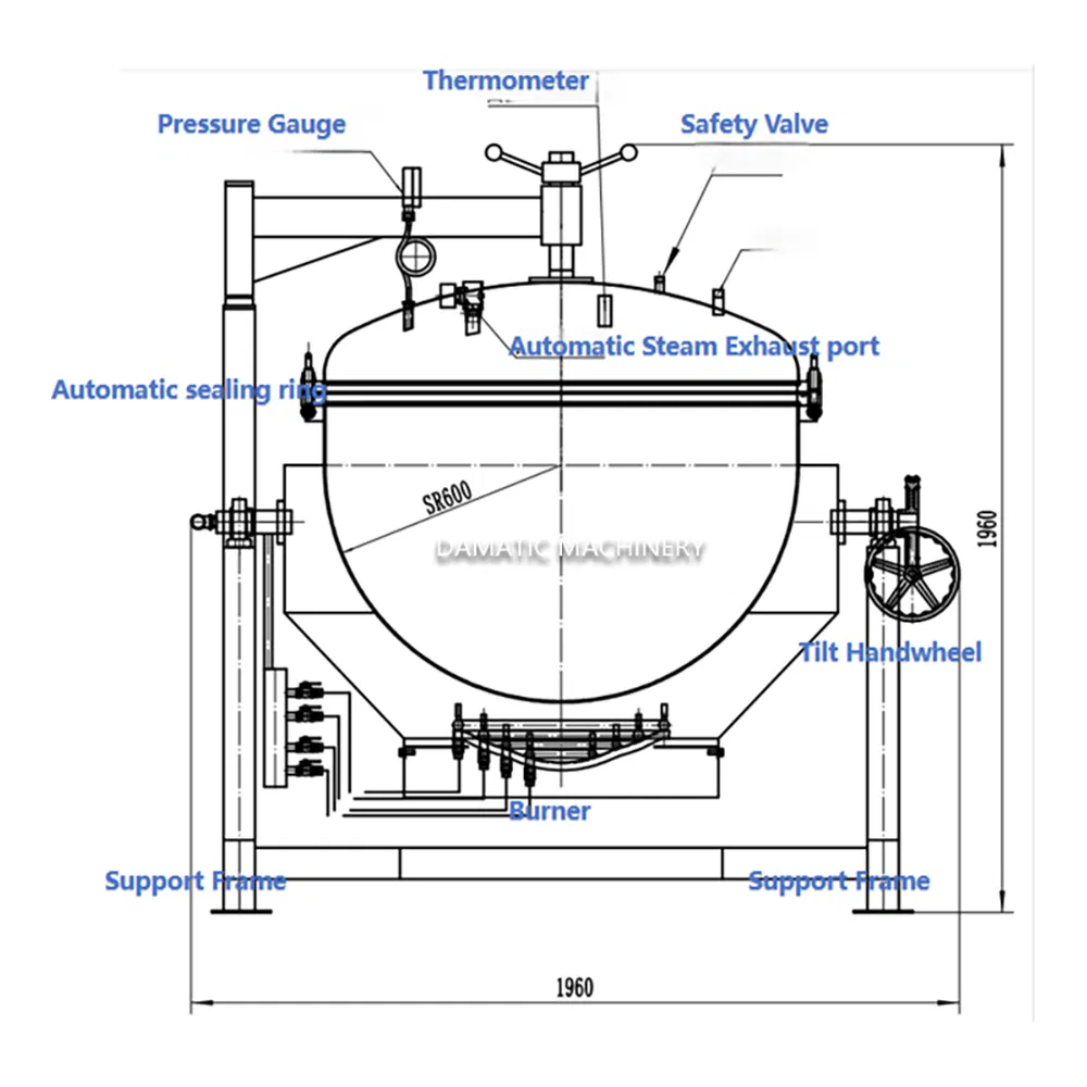 100 Liter 200 Liter 500 Liter Large Electric Gas High Pressure Steam Soup Potato Meat Stew Cooker for Bone Broth Canning