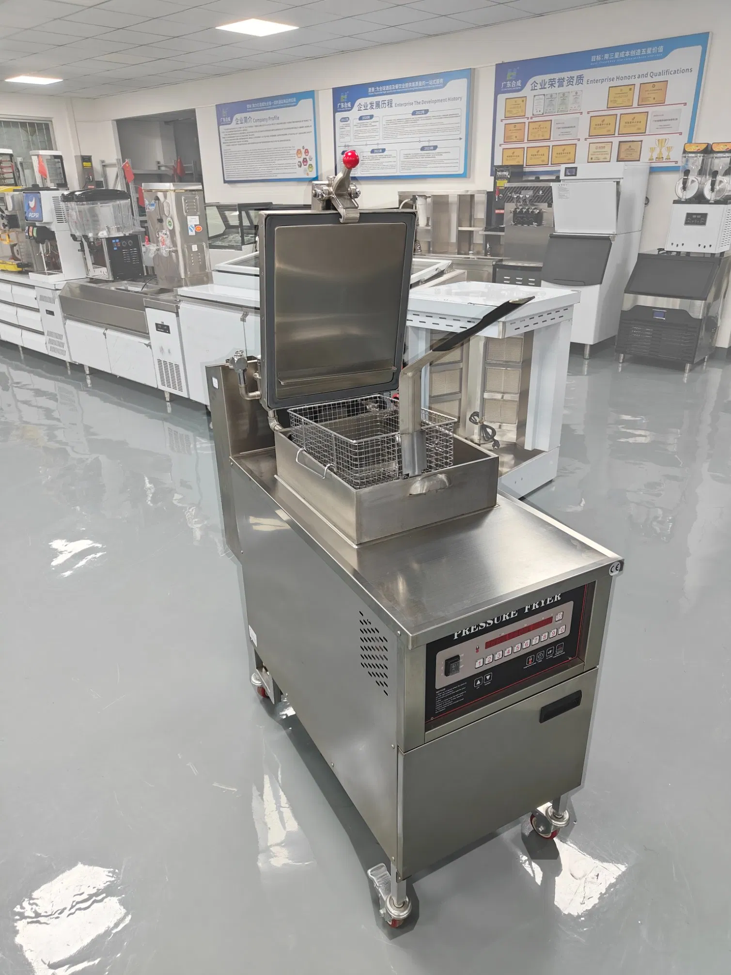 Commercial Freestanding Kfc Chickens Gas Deep High Pressure Fryer with Wheels