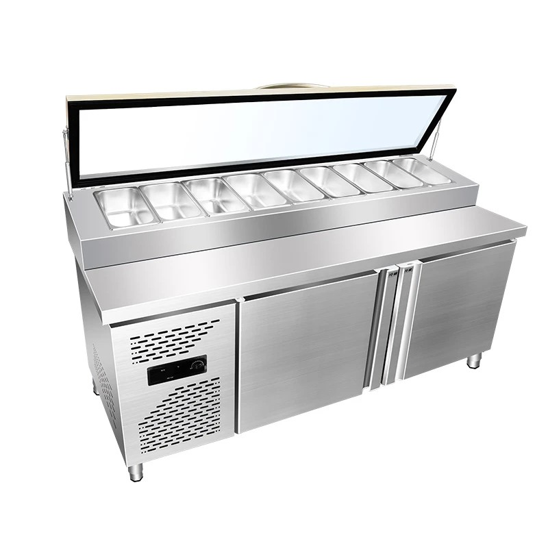 Commercial Pizza Prep Table with Refrigerated Storage and Cutting Board
