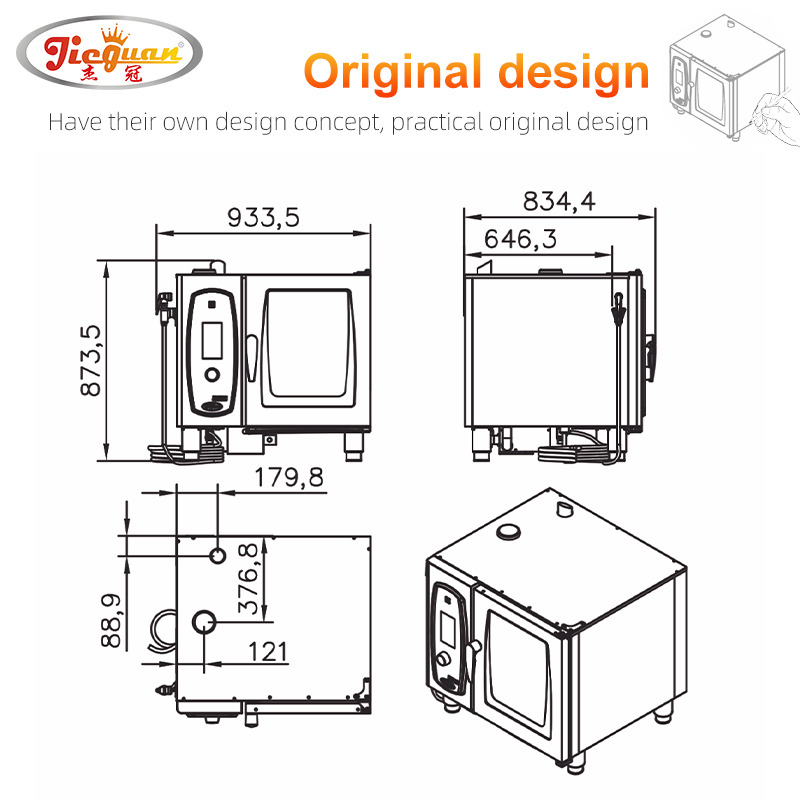 Professional Kitchen Commercial Digital 6 Tray Convection Bread Baking Machine Electric Combi Steamer Oven with CE