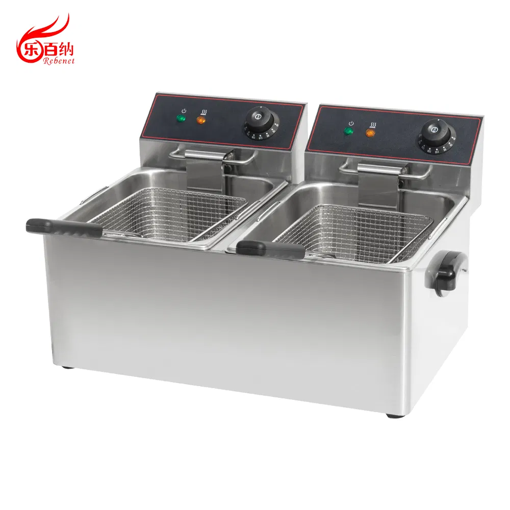 11L X 2 CE Approved Industrial Countertop Commercial Stainless Steel Electric Deep Fat Fryer with 2 Baskets Double Tanks for French Fries Chips Fish (DF-11L-2)