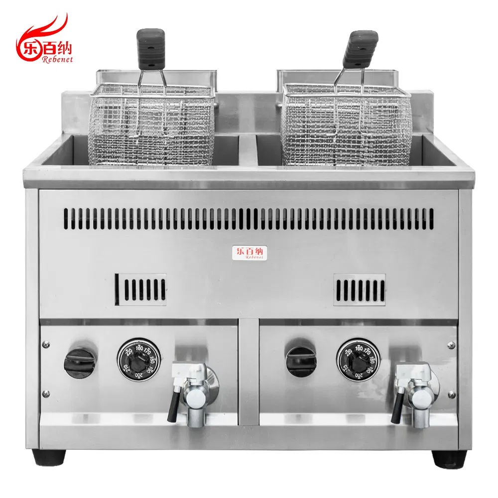 8L+8L Professional Commercial Countertop Gas Fryer Double Tank Deep Chicken Machine 2 Baskets 6 Kw 20478 BTU Stainless Steel Chips Equipment for Restaurant