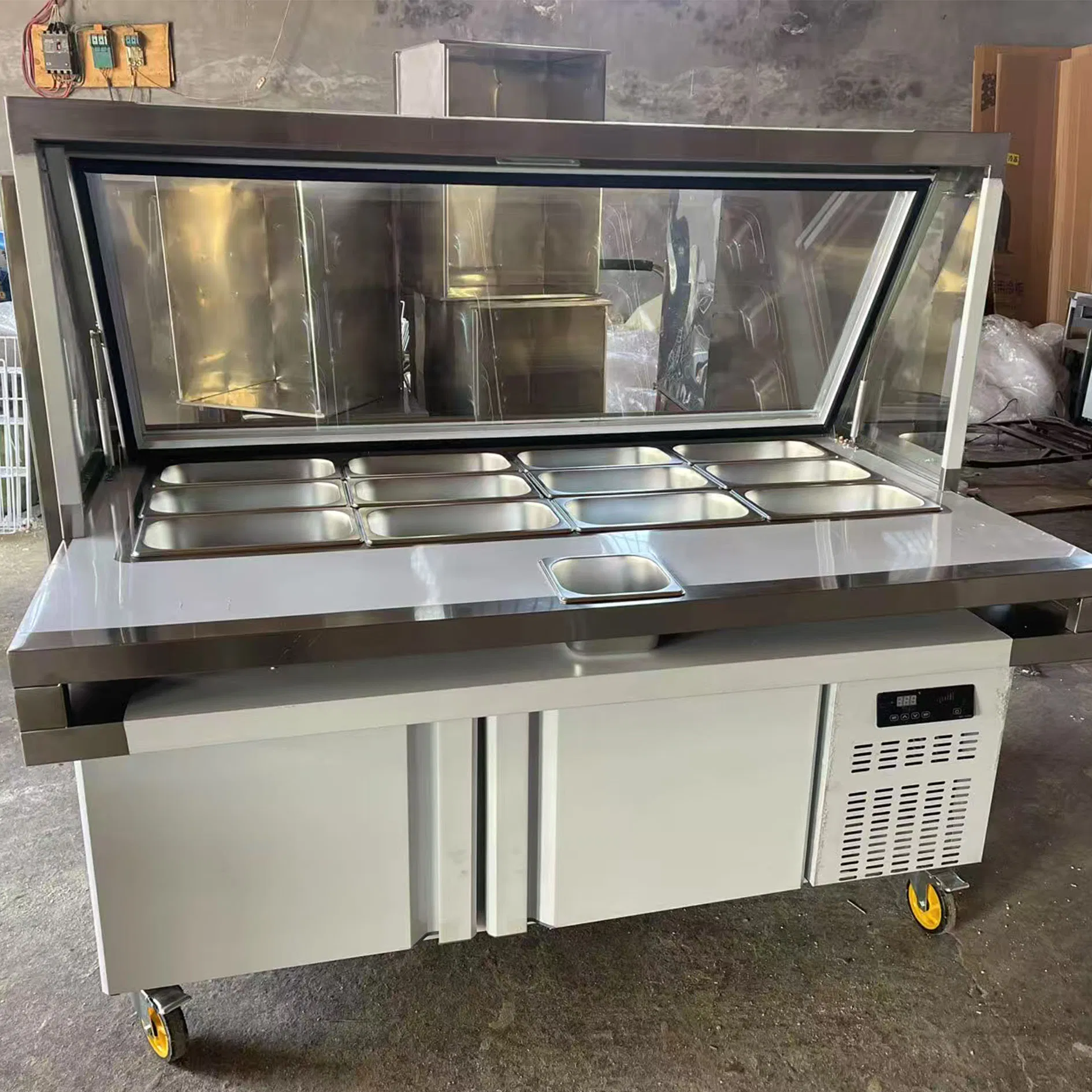 59" Commercial Workstation Refrigerators Refrigerated Sandwich Salad Prep Table with 12 Pans