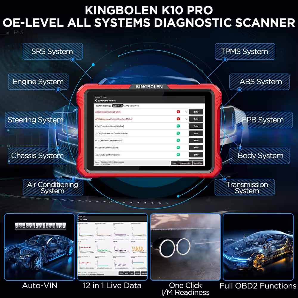 KINGBOLEN K10 PRO Automotive Diagnostic Master 34 Car Universal CANFD DOIP ECU Programming Multi Function All in One Tester
