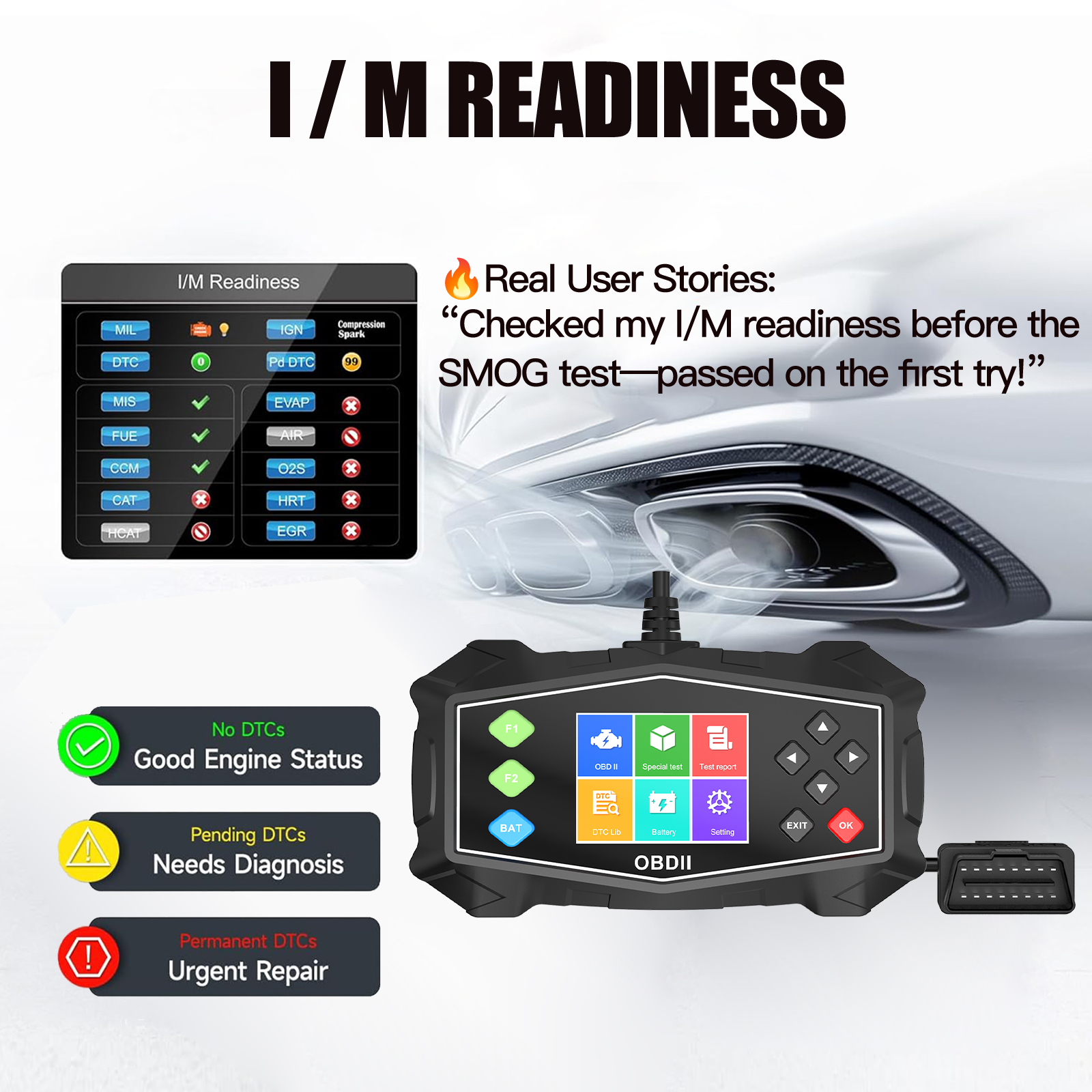 OBD2 Scanner Read/Clear Codes Erase Engine Light Battery Test Heavy-Duty Truck Car Diagnostic Tool 2.8" Color Display 9-Protocol