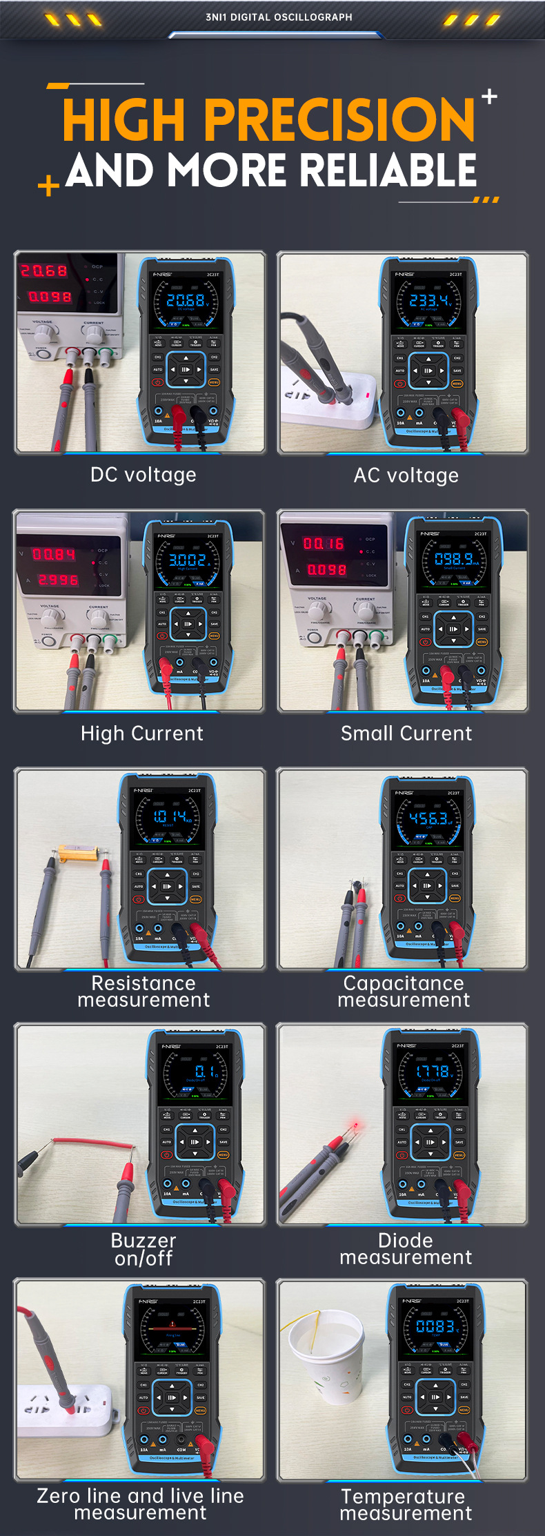 Portable Dual Channel Three-in-One Handheld Digital Oscilloscope for Auto Repair Small and Easy to Use