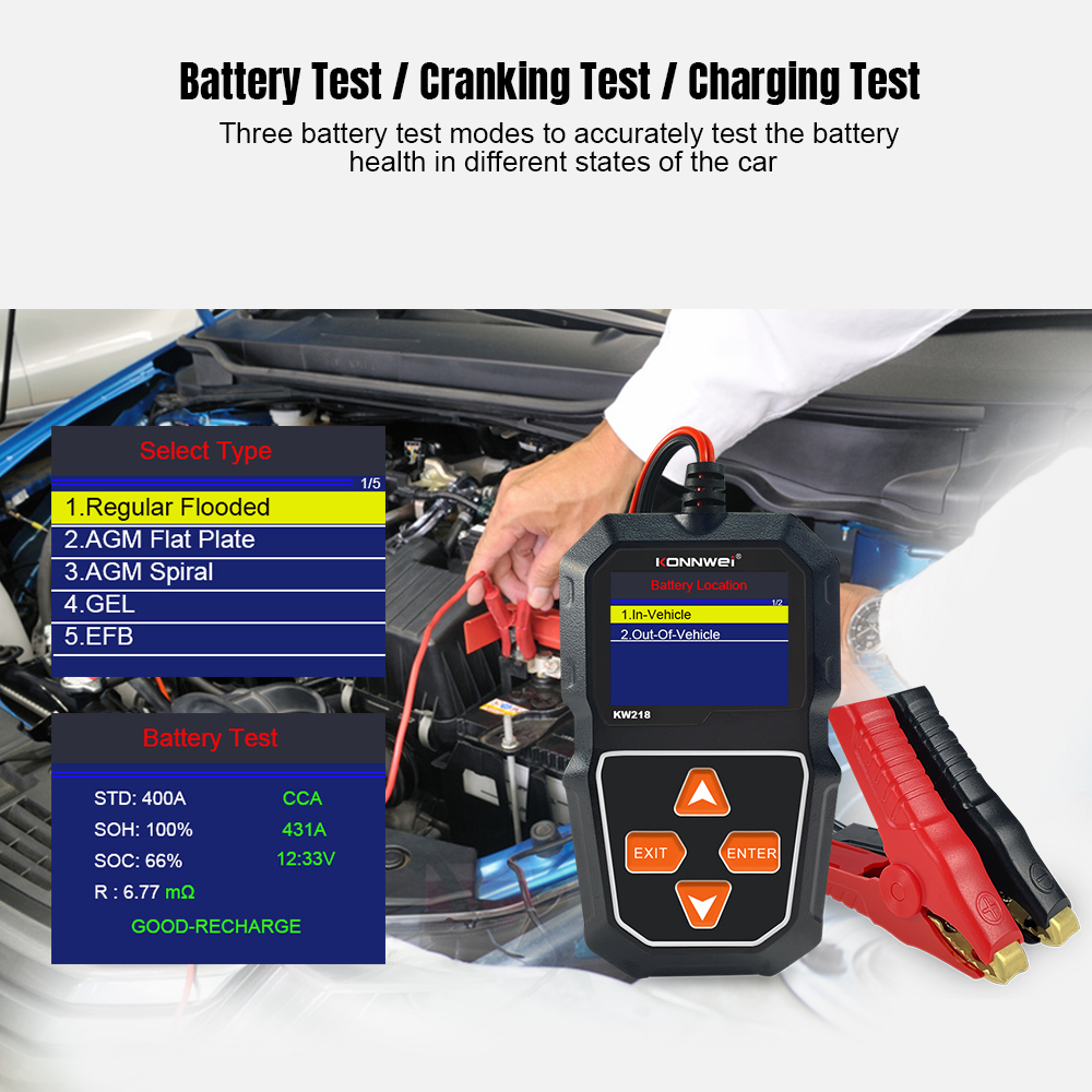 Customizable Battery Tester Electrical System Analyzer KONNWEI KW218 Professional Automotive Battery Diagnostic Tool