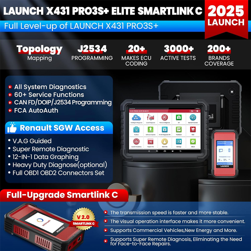 Launched X-431 PRO3S+ELITE Super Remote Diagnostic Online Coding Tool for Cars Trucks OBD1 OBD2 Battery Powered 1-Year Warranty